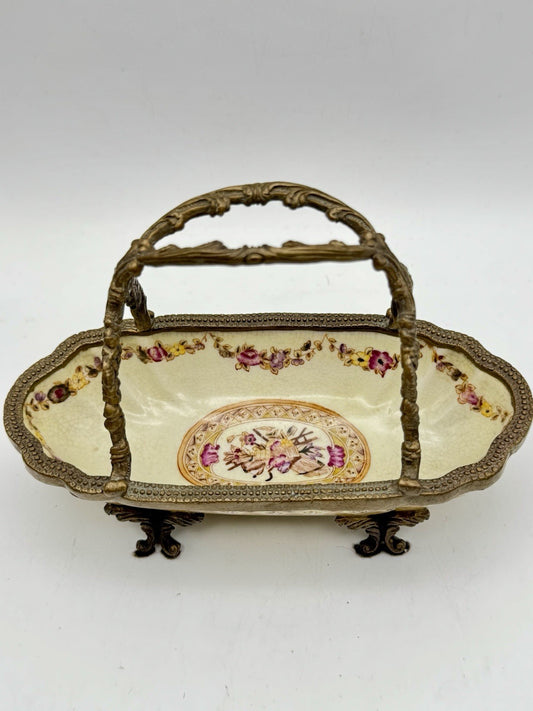 Porcelain Basket Ormolu Chinese Export Floral Gilt Metal Mounts – 7.25”
