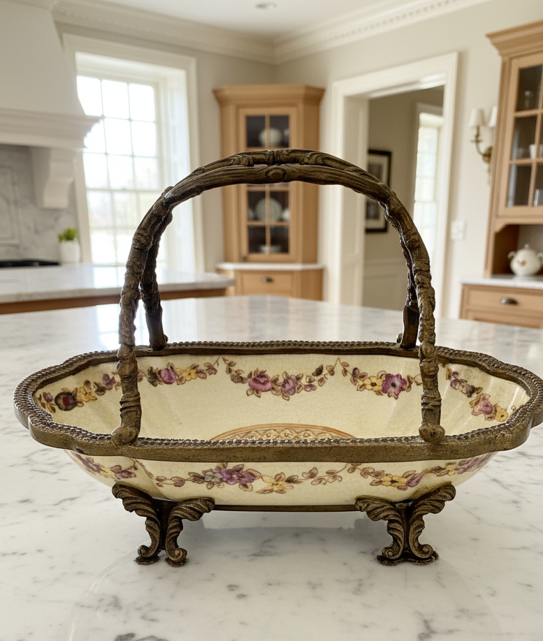 Porcelain Basket Ormolu Chinese Export Floral Gilt Metal Mounts – 7.25”