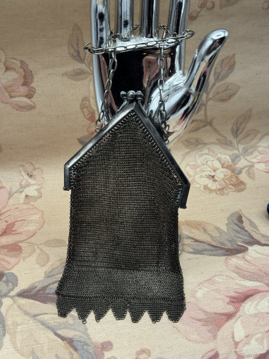 Antique Chatelaine Purse Silvertone Mesh Bag 6.5” x 4” AS IS Small Imperfections