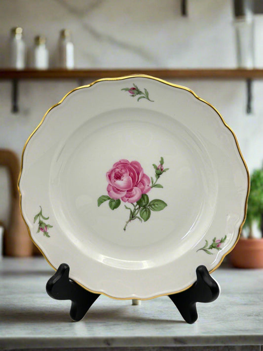 Meissen Plate Rose Pink 7” ONE Dessert Hand Painted Porcelain, 2nd Quality