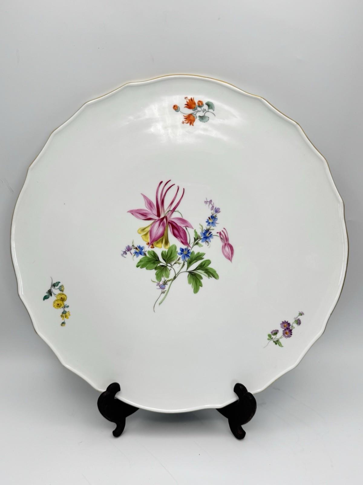 Meissen Large Platter 13” Hand Painted Flowers Gold Rim 325 VINTAGE