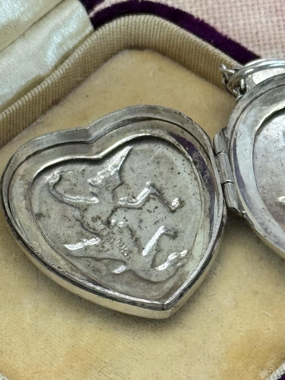 Sterling Siam Heart Locket Niello Vintage Thai Dancer Necklace 16” ESTATE FIND