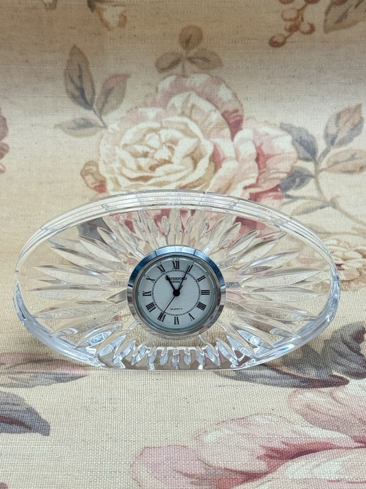 Waterford Clock Crystal Quartz Oval Cut Glass Desk Mantel Clock Roman Numerals