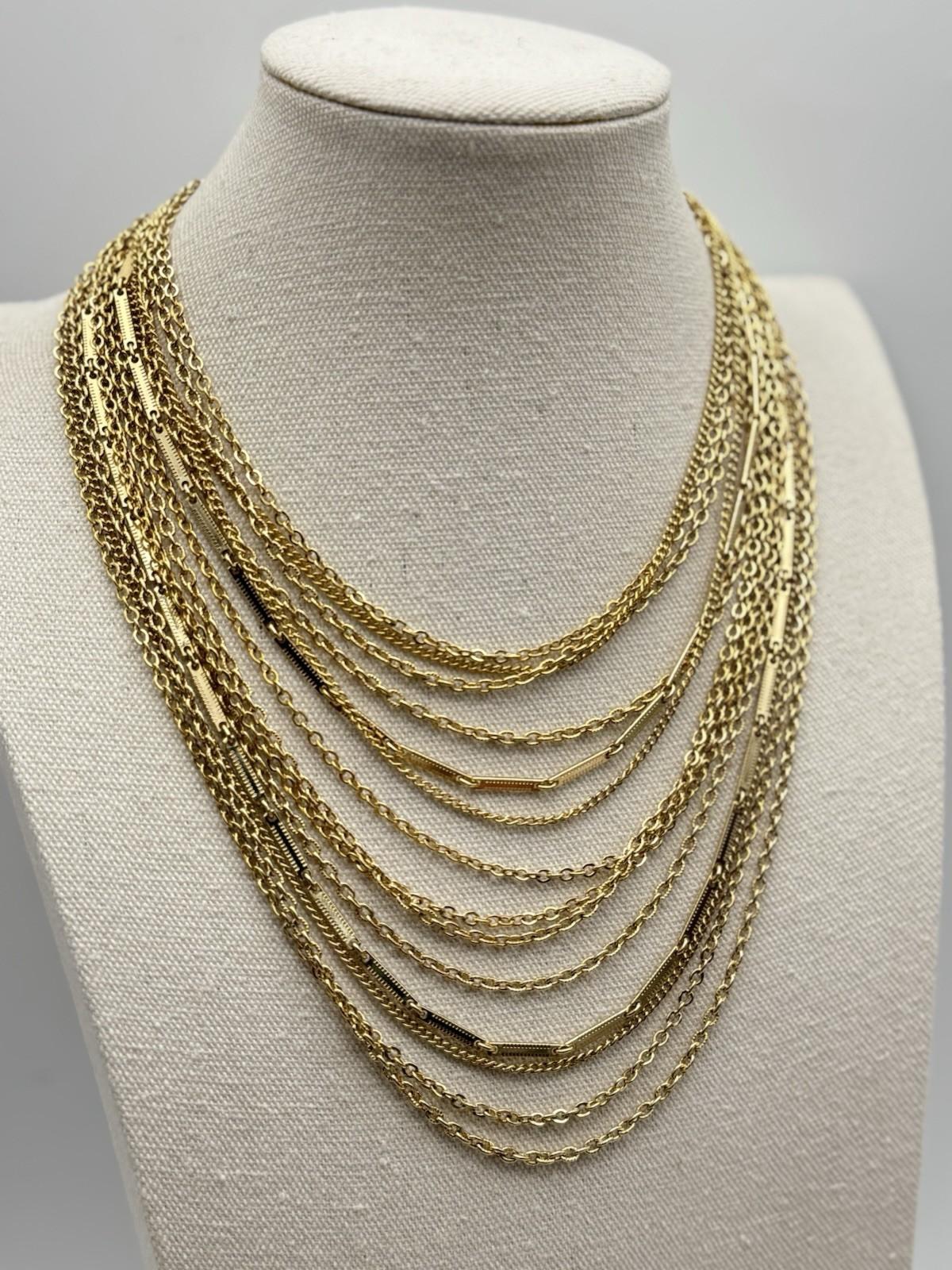 Vintage Goldtone Multi-Strand Bib Necklace Adjustable 18” 3.5” Drop