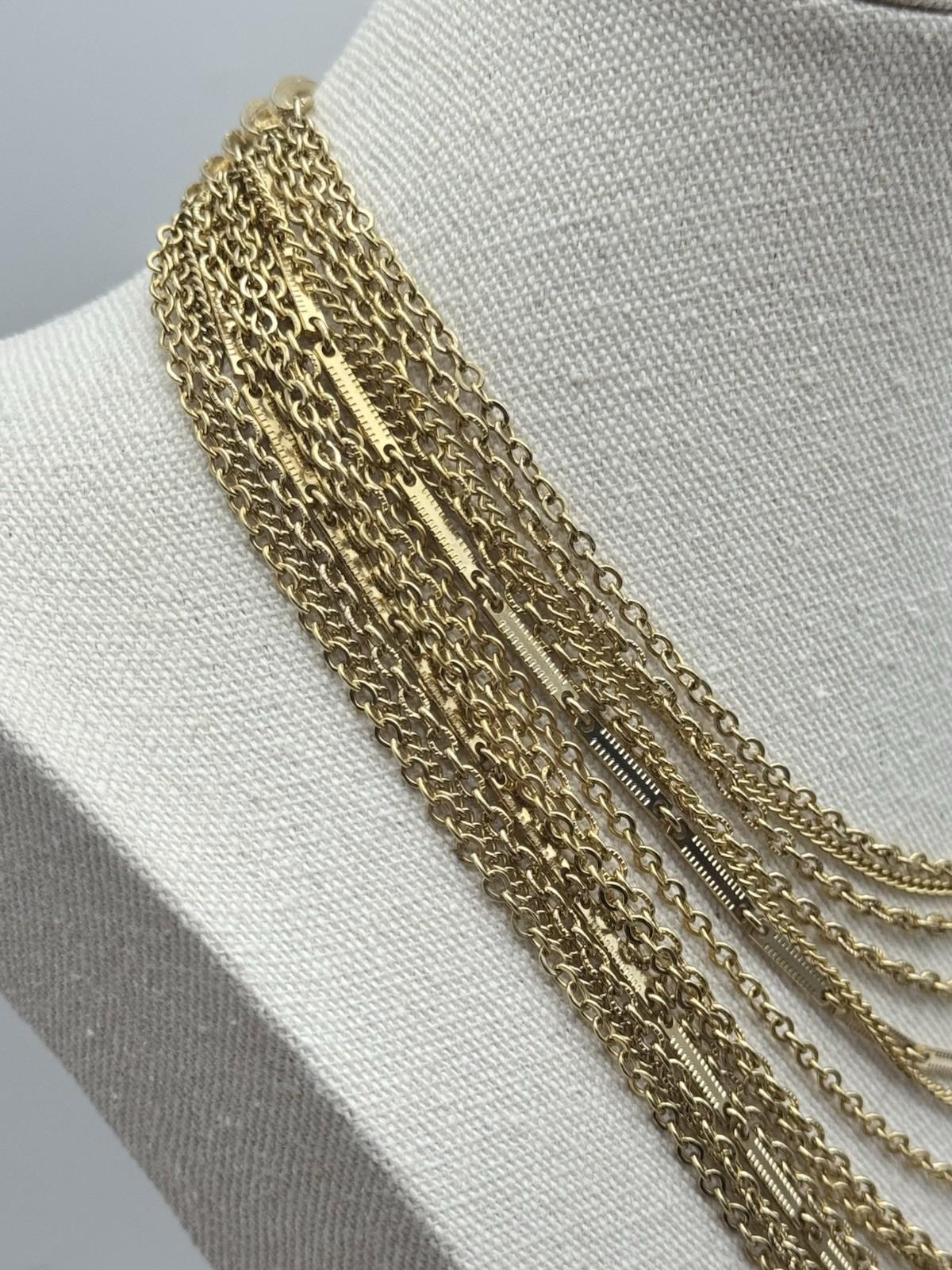 Vintage Goldtone Multi-Strand Bib Necklace Adjustable 18” 3.5” Drop