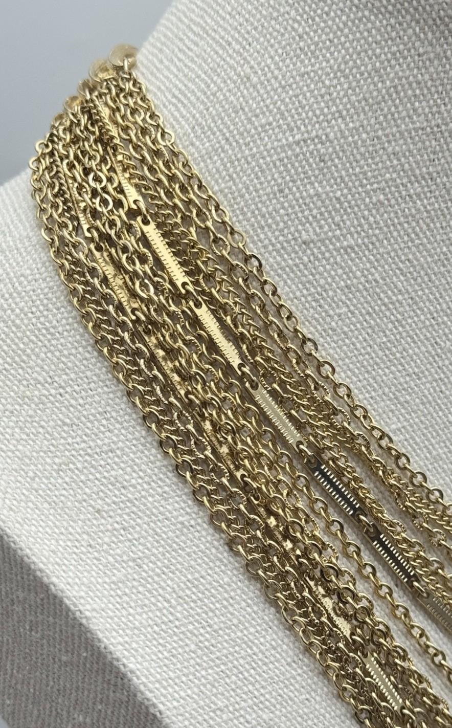 Vintage Goldtone Multi-Strand Bib Necklace Adjustable 18” 3.5” Drop