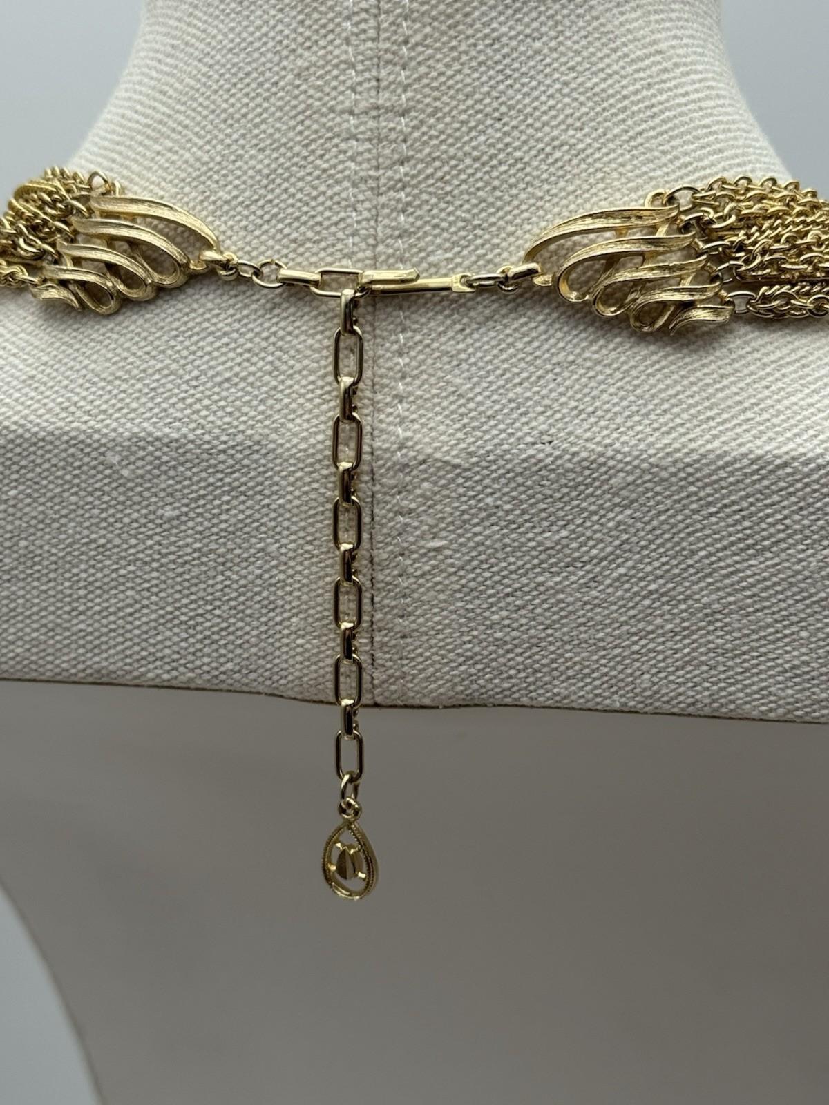 Vintage Goldtone Multi-Strand Bib Necklace Adjustable 18” 3.5” Drop