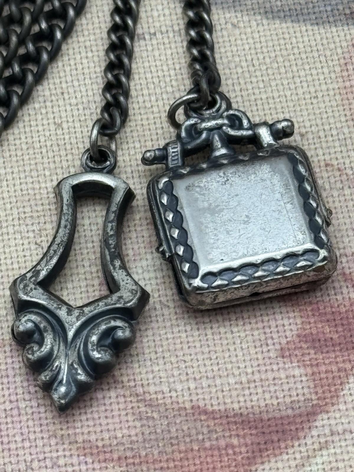 Vintage Victorian Revival Chatelaine Brooch Guard w/ Chains & Charms 15” RARE