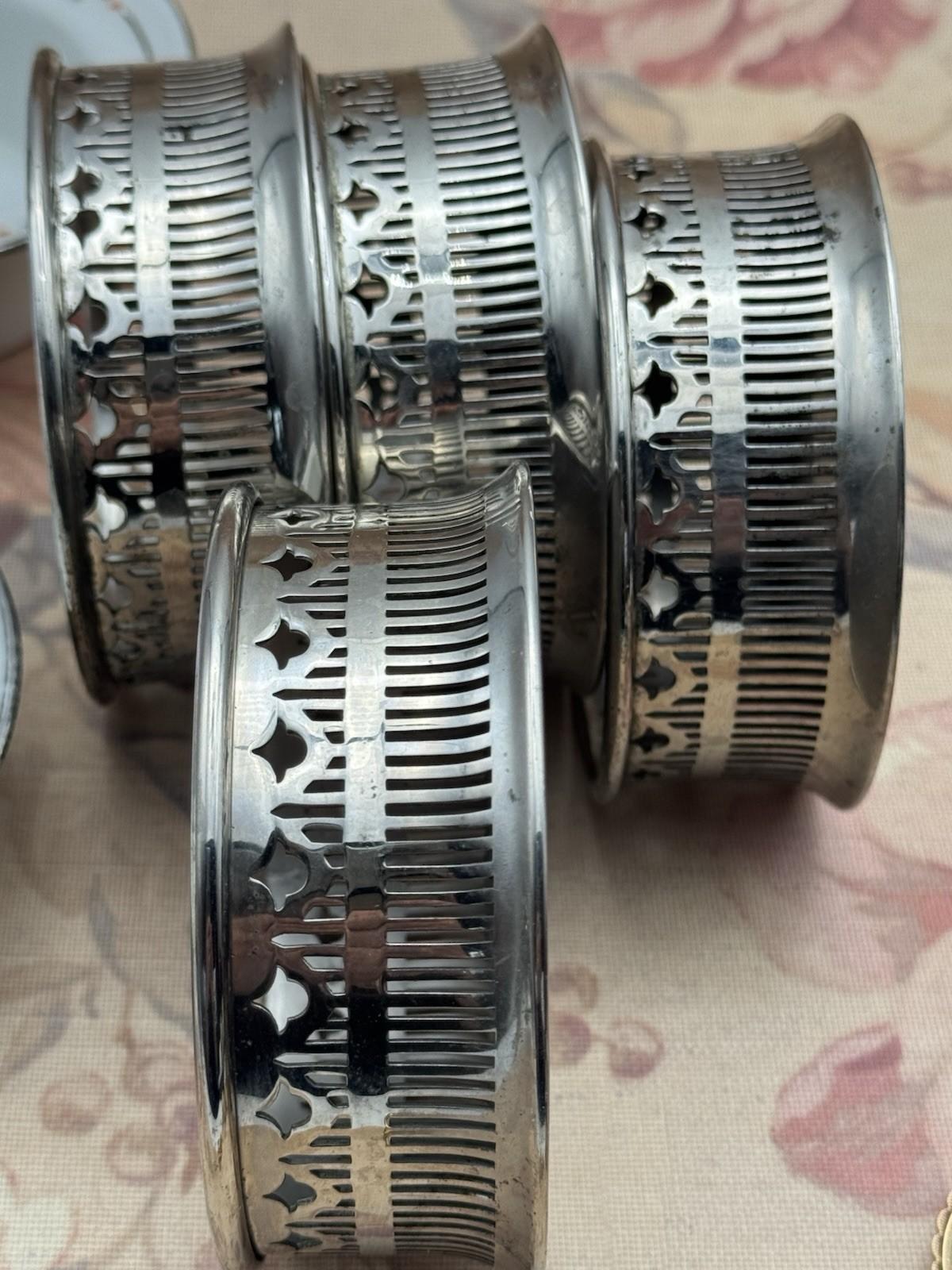 4 Ramekins Royal Rochester Hand Painted Porcelain w/ Silver Plate Holders