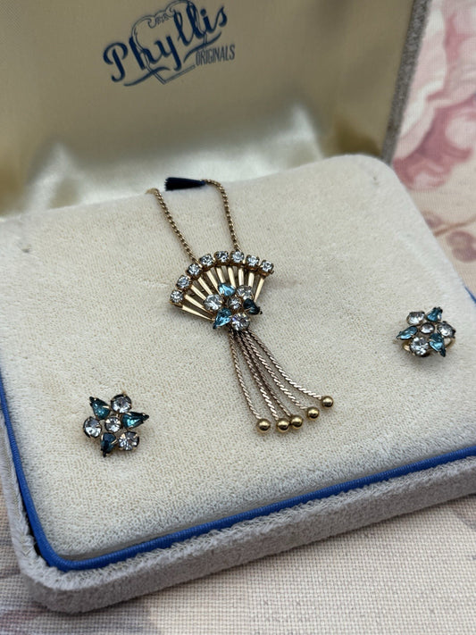 Vintage M&S Gold Filled Demi Parure Necklace Brooch & Earrings BOXED