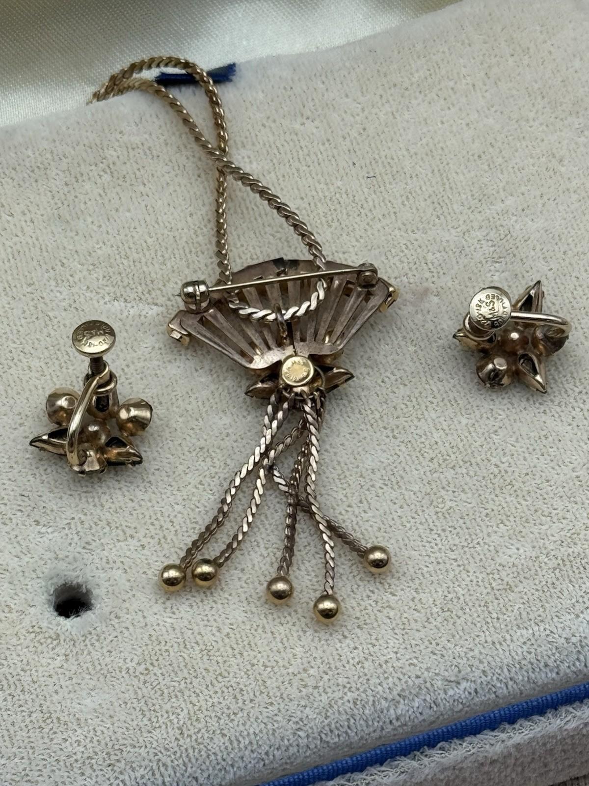 Vintage M&S Gold Filled Demi Parure Necklace Brooch & Earrings BOXED