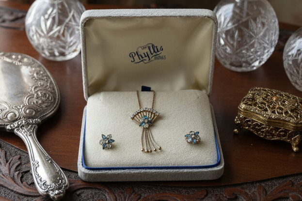 Vintage M&S Gold Filled Demi Parure Necklace Brooch & Earrings BOXED