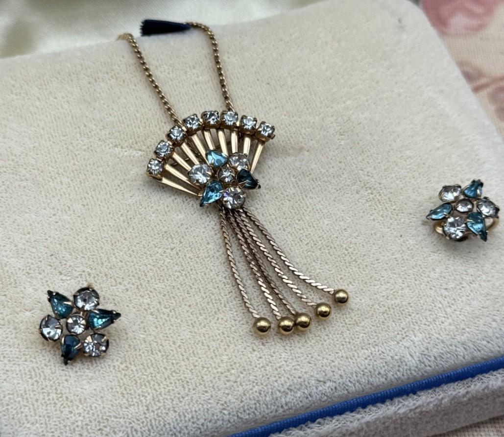 Vintage M&S Gold Filled Demi Parure Necklace Brooch & Earrings BOXED