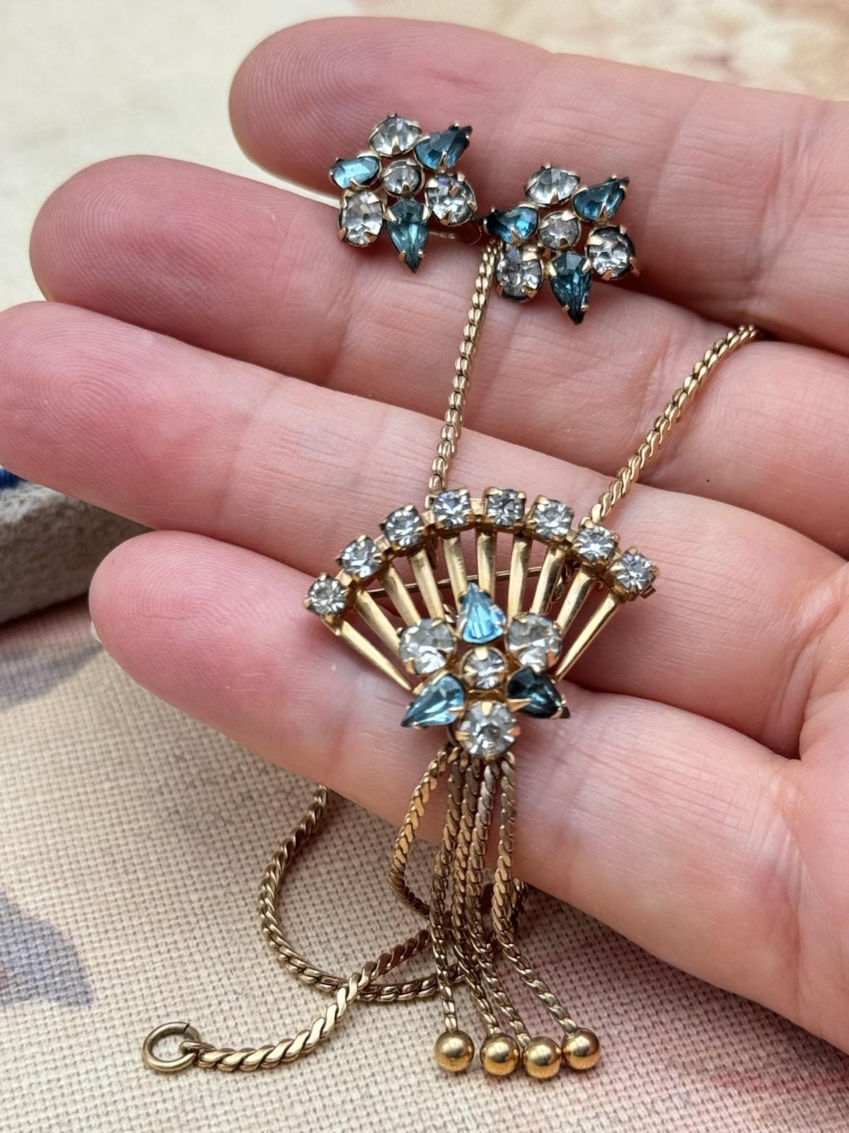 Vintage M&S Gold Filled Demi Parure Necklace Brooch & Earrings BOXED