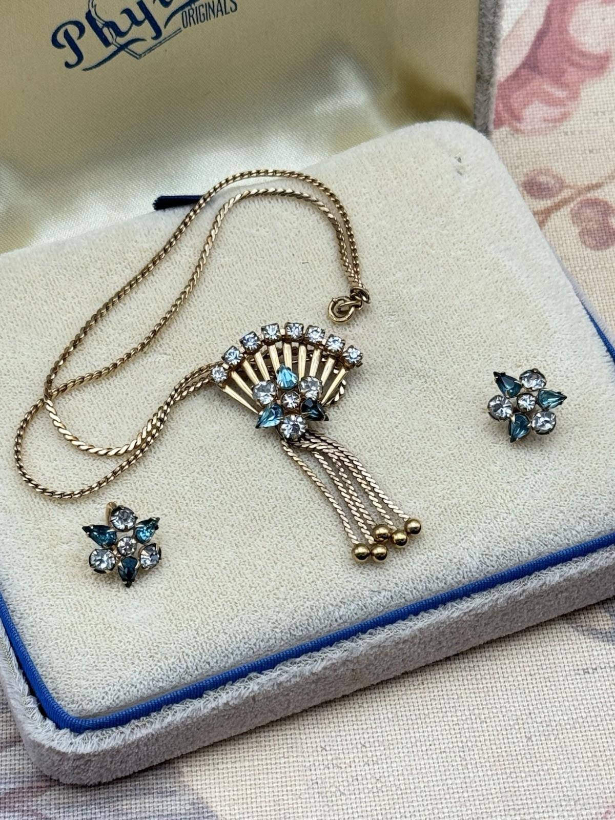 Vintage M&S Gold Filled Demi Parure Necklace Brooch & Earrings BOXED