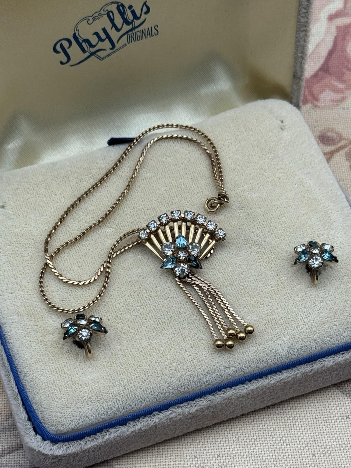 Vintage M&S Gold Filled Demi Parure Necklace Brooch & Earrings BOXED