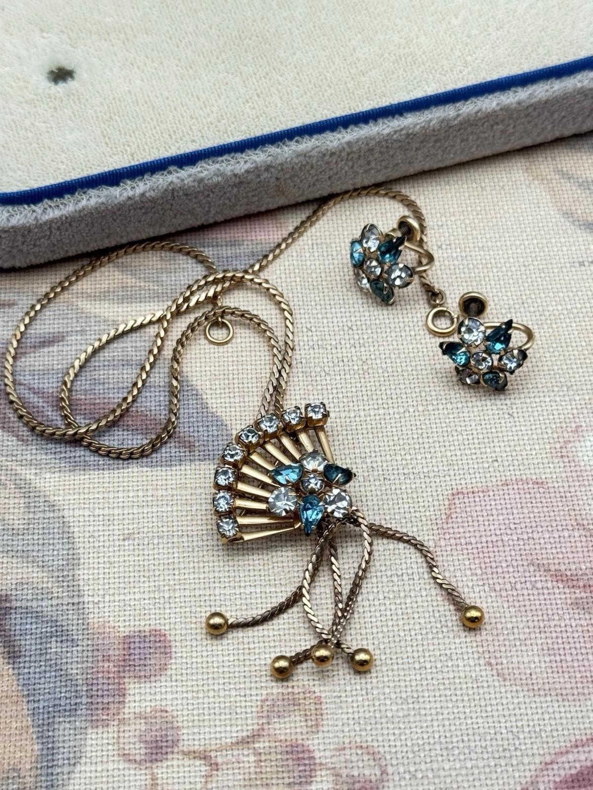 Vintage M&S Gold Filled Demi Parure Necklace Brooch & Earrings BOXED