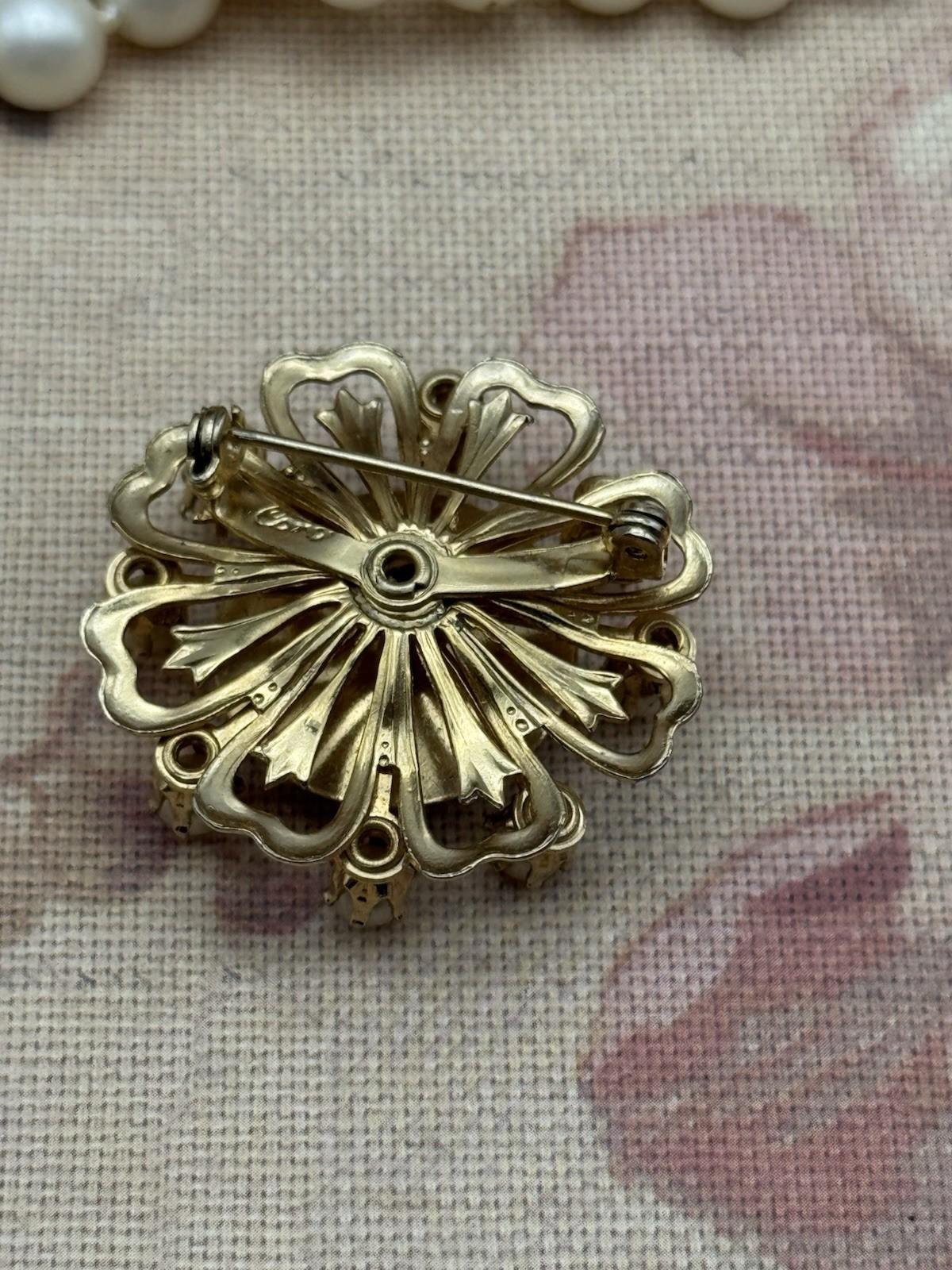 Signed Coro Brooch Faux Pearl & 57” Faux Pearl Necklace UNSIGNED Jewelry Set