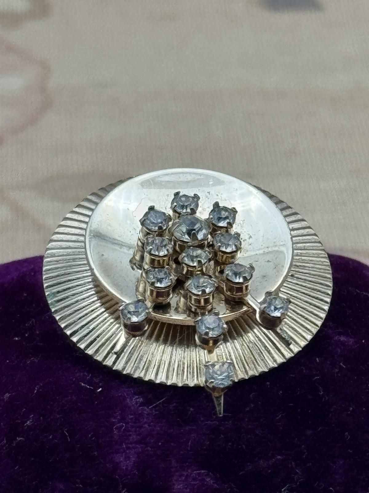 Vintage Mid Century Brooch Rhinestone Sunburst Modernist Gold Tone Pin 1950s