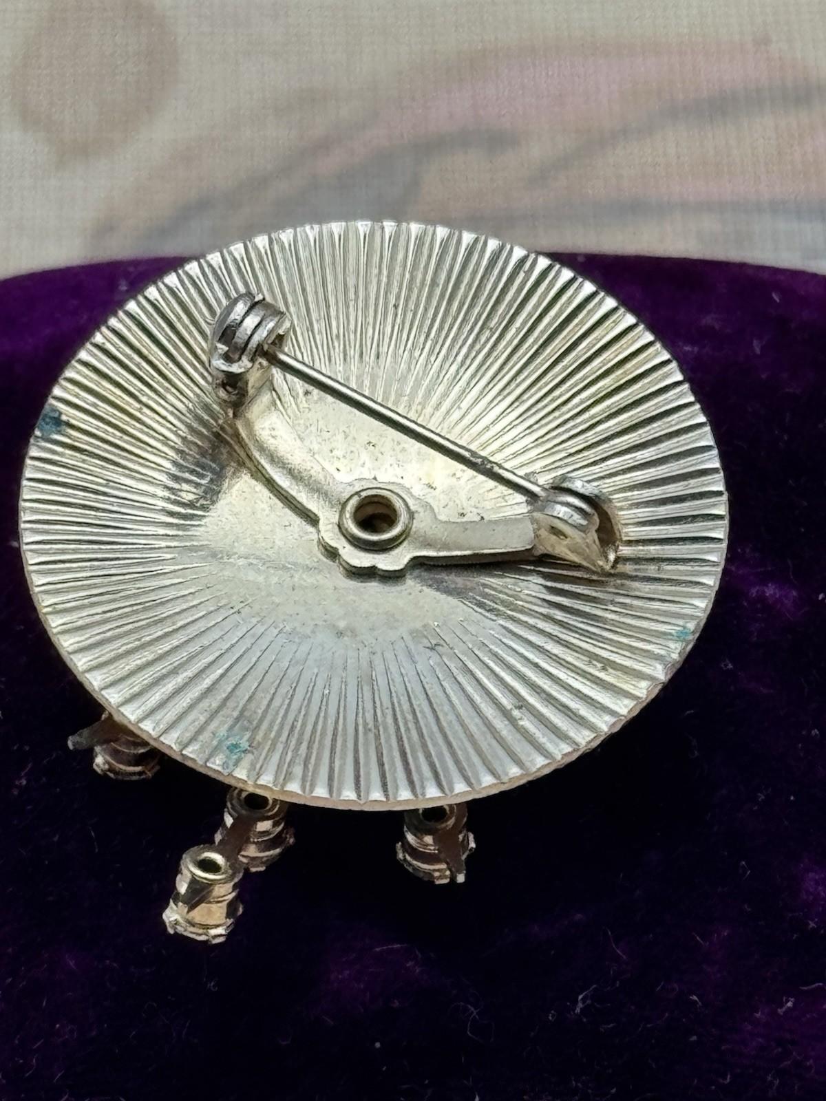 Vintage Mid Century Brooch Rhinestone Sunburst Modernist Gold Tone Pin 1950s