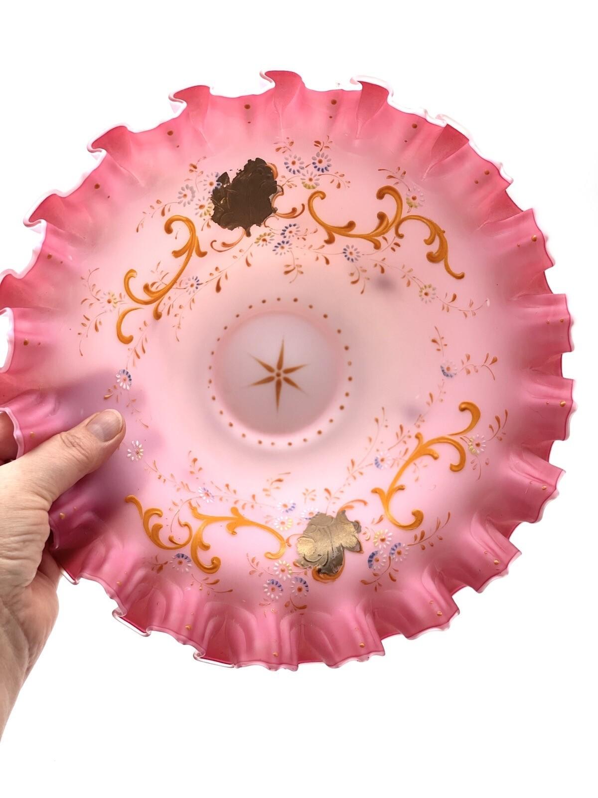 Antique Victorian Compote Satin Glass Ruffled Edge Silverplate Stand, 11” POOL