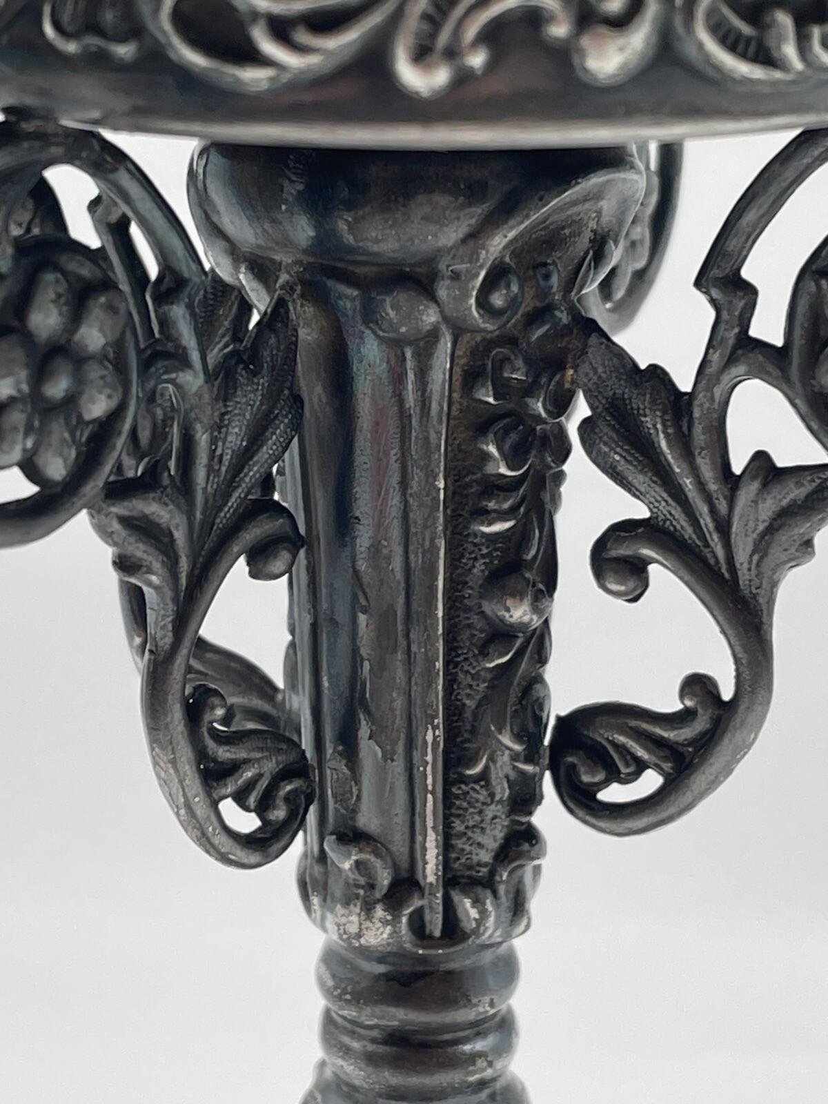 Antique Victorian Compote Satin Glass Ruffled Edge Silverplate Stand, 11” POOL