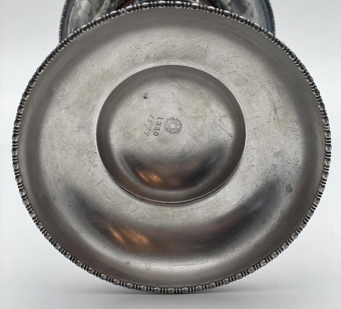 Antique Victorian Compote Satin Glass Ruffled Edge Silverplate Stand, 11” POOL