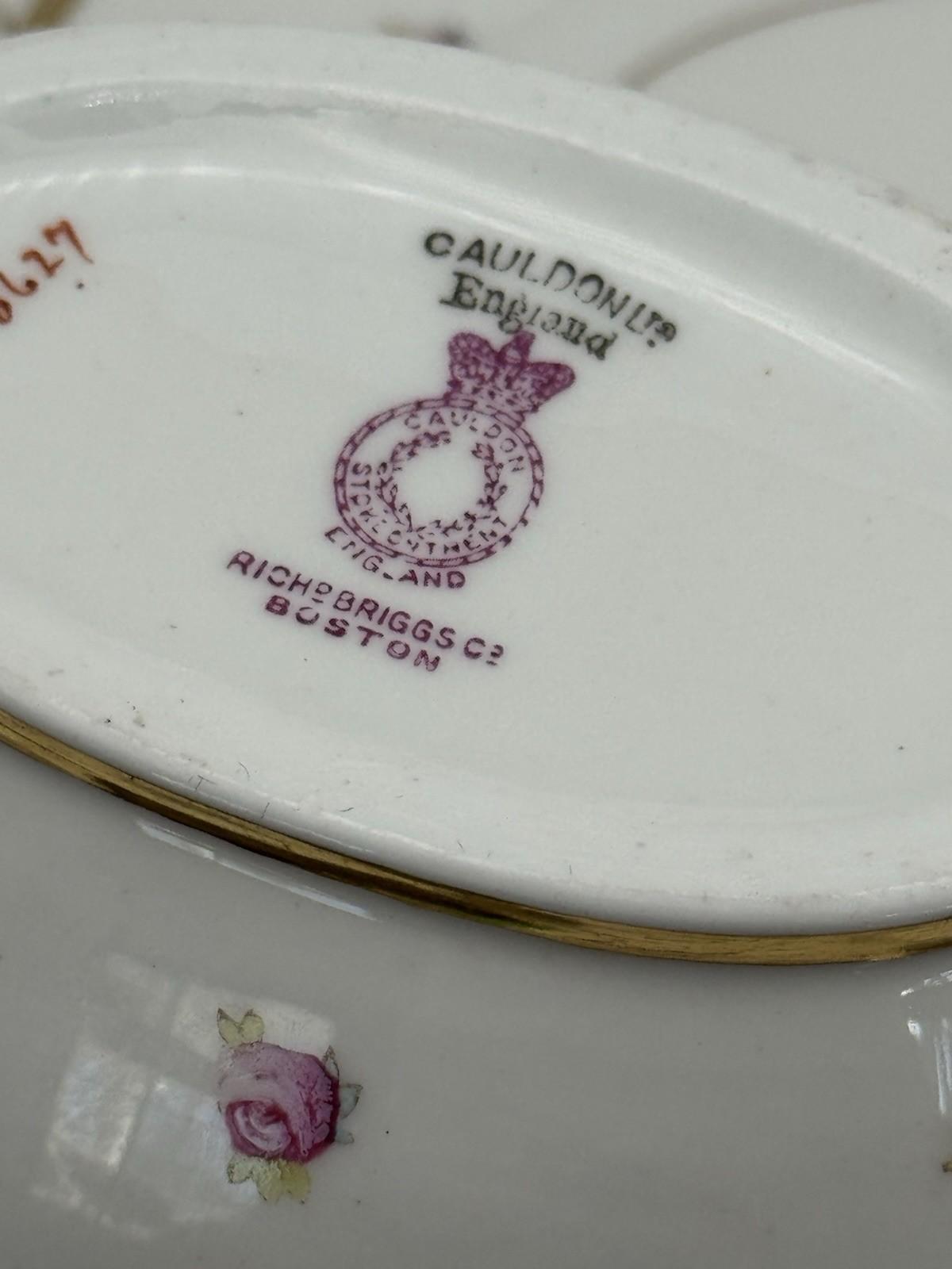 Antique Gravy Boat & Underplate Cauldon England Pink Roses Gilt c1900 RARE