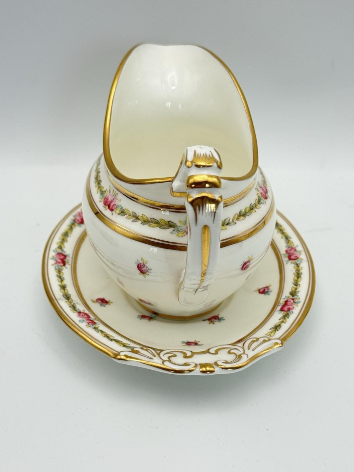 Antique Gravy Boat & Underplate Cauldon England Pink Roses Gilt c1900 RARE