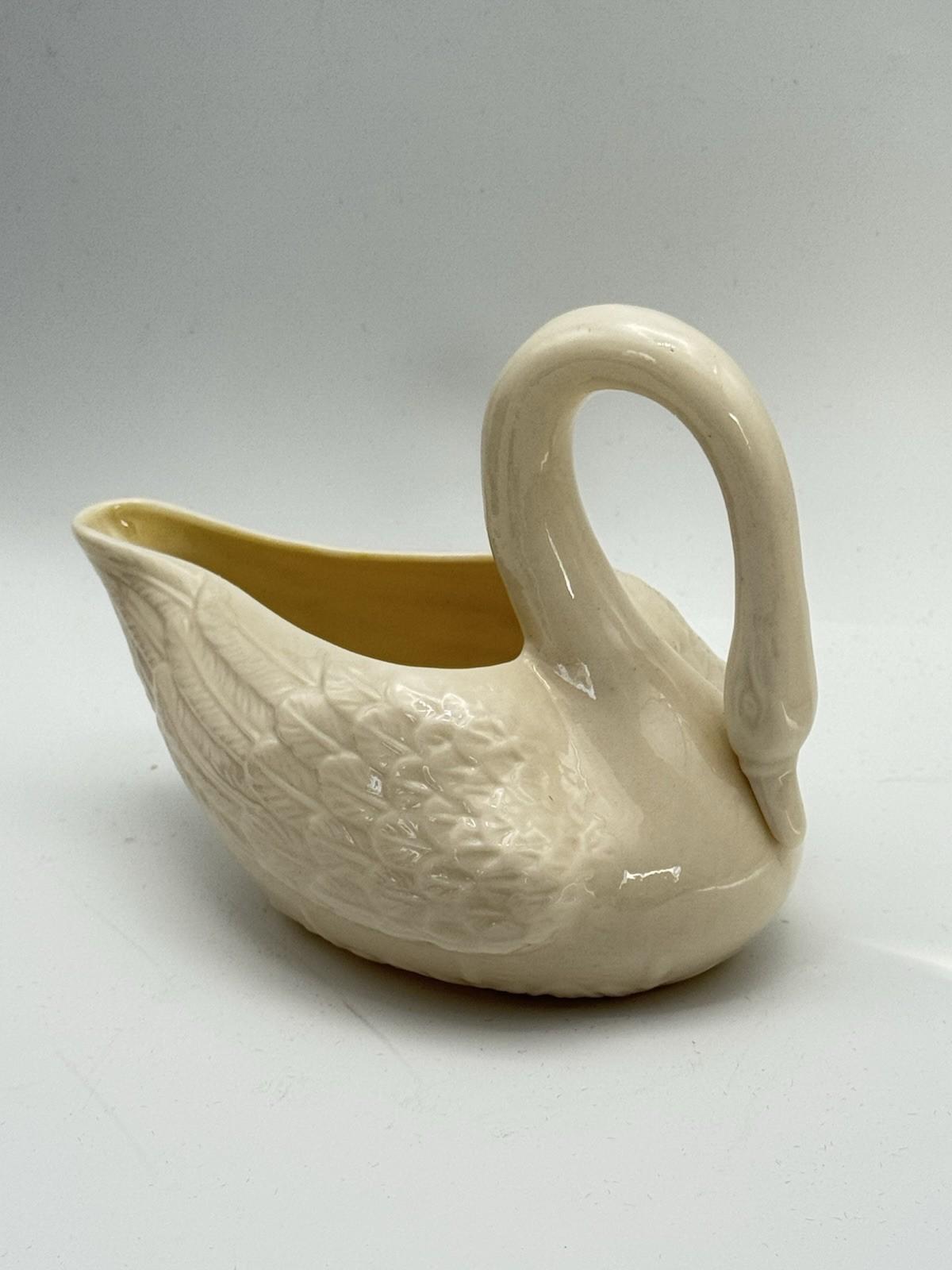 Vintage Belleek Swan Dish Creamer Ivory Porcelain Pottery 5.5”