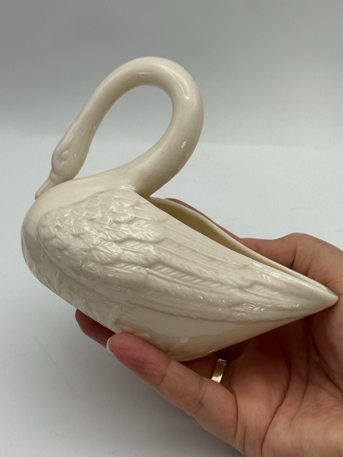 Vintage Belleek Swan Dish Creamer Ivory Porcelain Pottery 5.5”