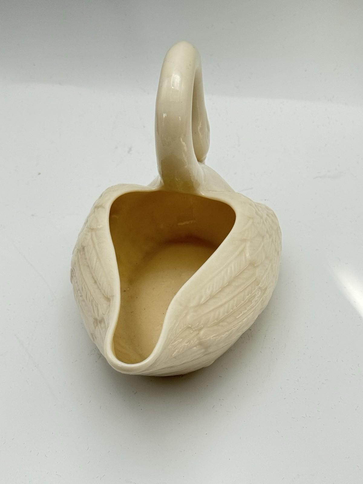 Vintage Belleek Swan Dish Creamer Ivory Porcelain Pottery 5.5”