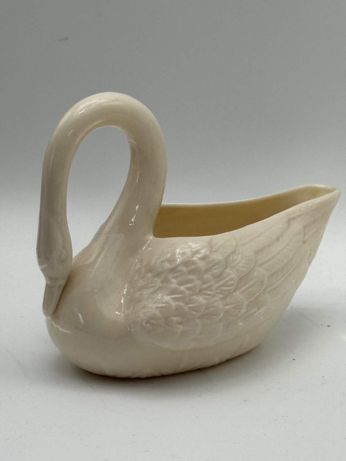 Vintage Belleek Swan Dish Creamer Ivory Porcelain Pottery 5.5”