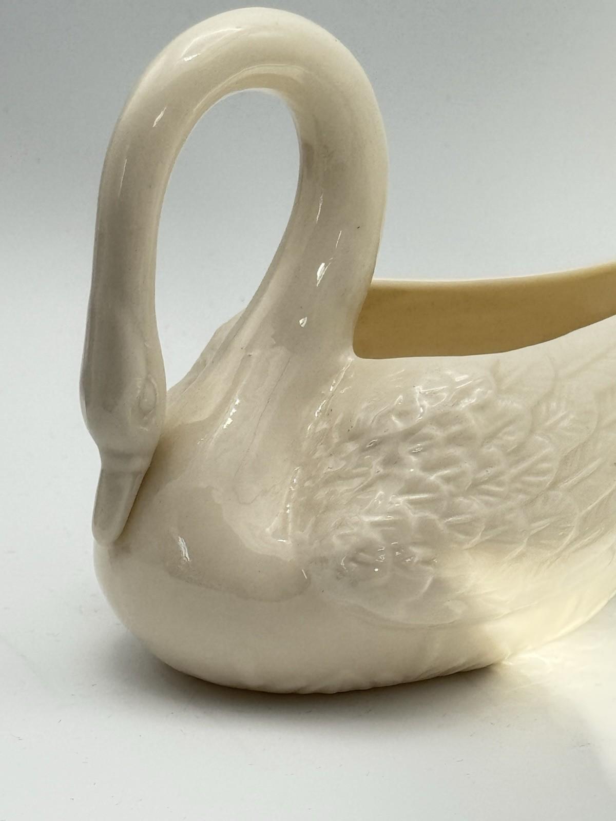 Vintage Belleek Swan Dish Creamer Ivory Porcelain Pottery 5.5”