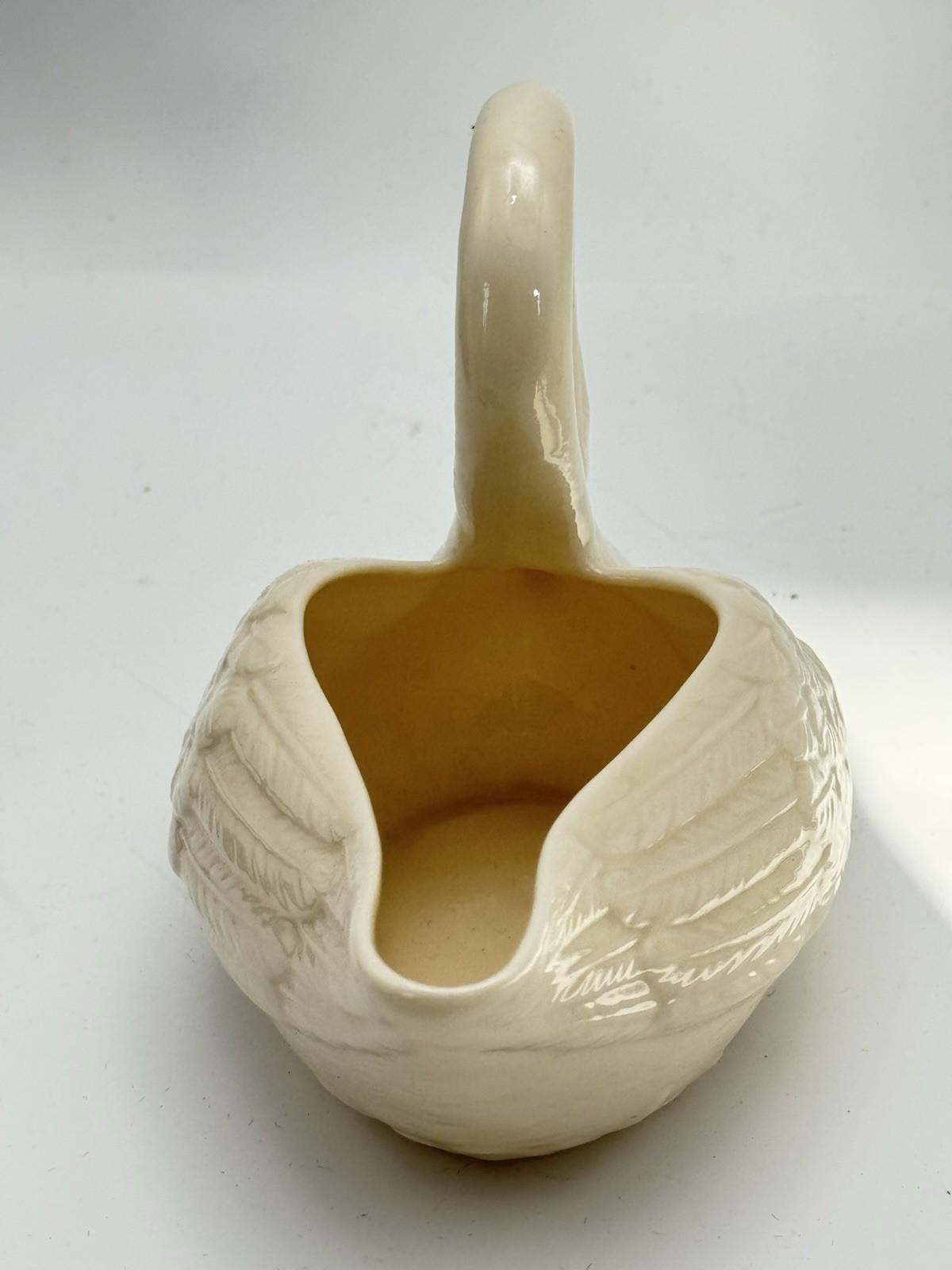Vintage Belleek Swan Dish Creamer Ivory Porcelain Pottery 5.5”