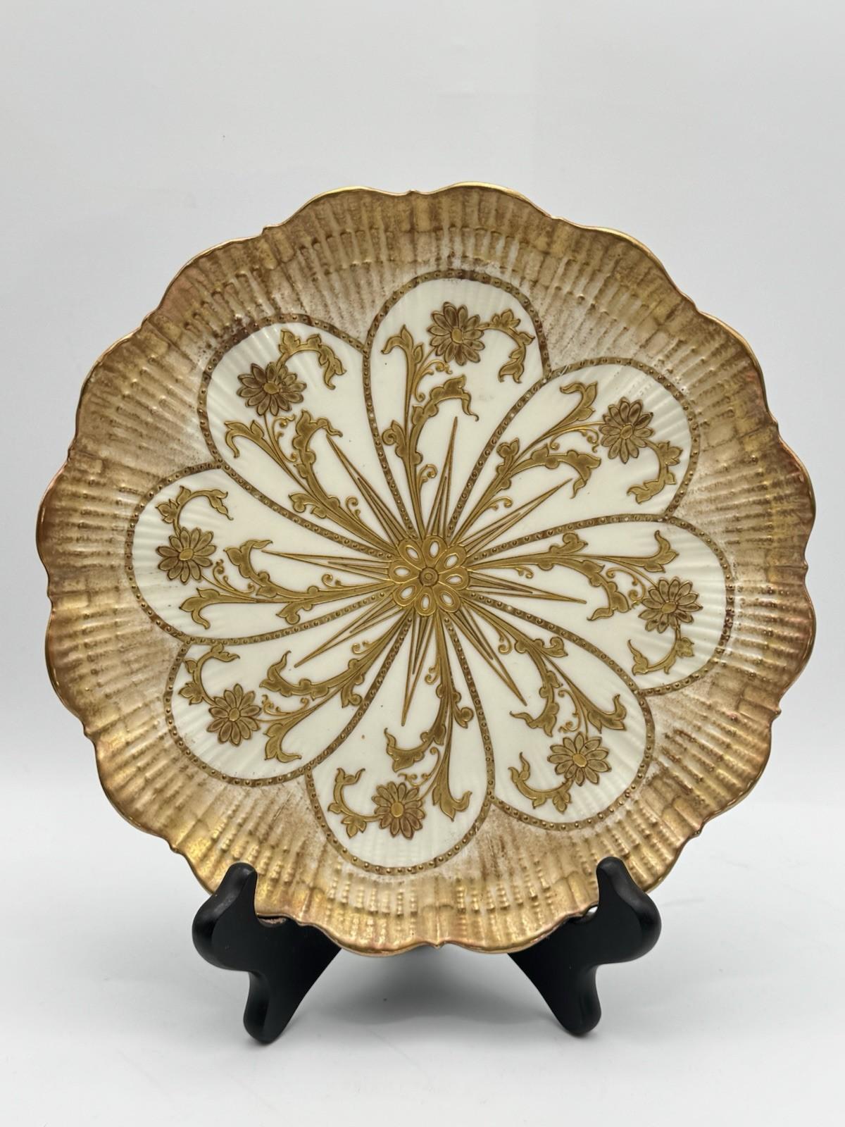 Antique Martial Redon Porcelain Plate 9” Limoges France Gold Shell Design