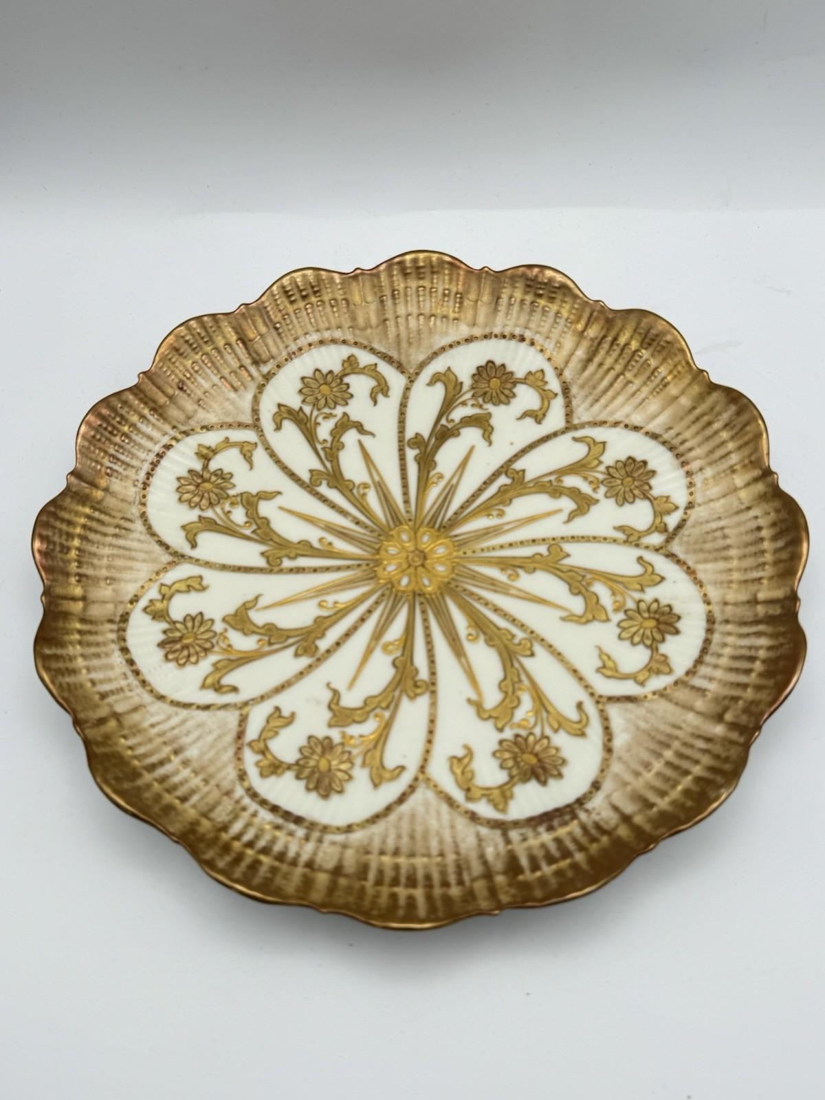 Antique Martial Redon Porcelain Plate 9” Limoges France Gold Shell Design