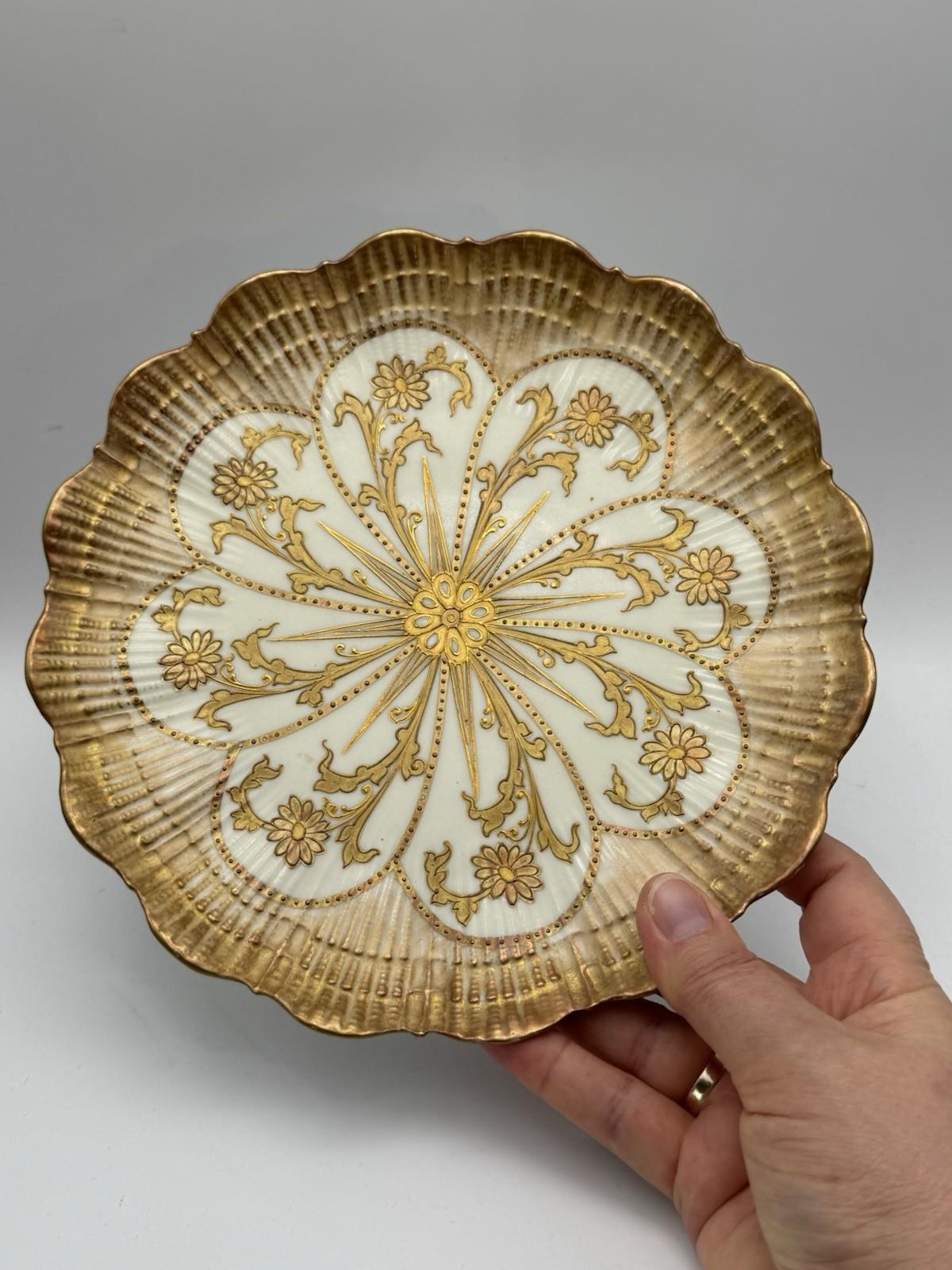Antique Martial Redon Porcelain Plate 9” Limoges France Gold Shell Design