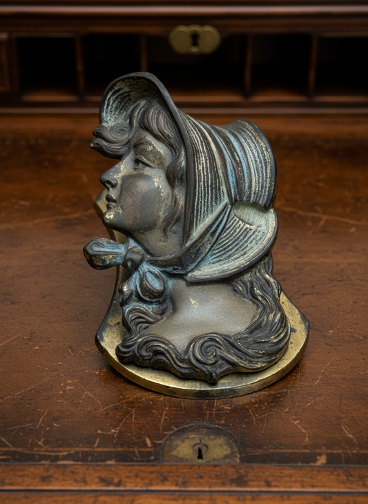 Antique Desk Clip JUDD Cast Iron – Lady in Bonnet Portrait, No. 5241