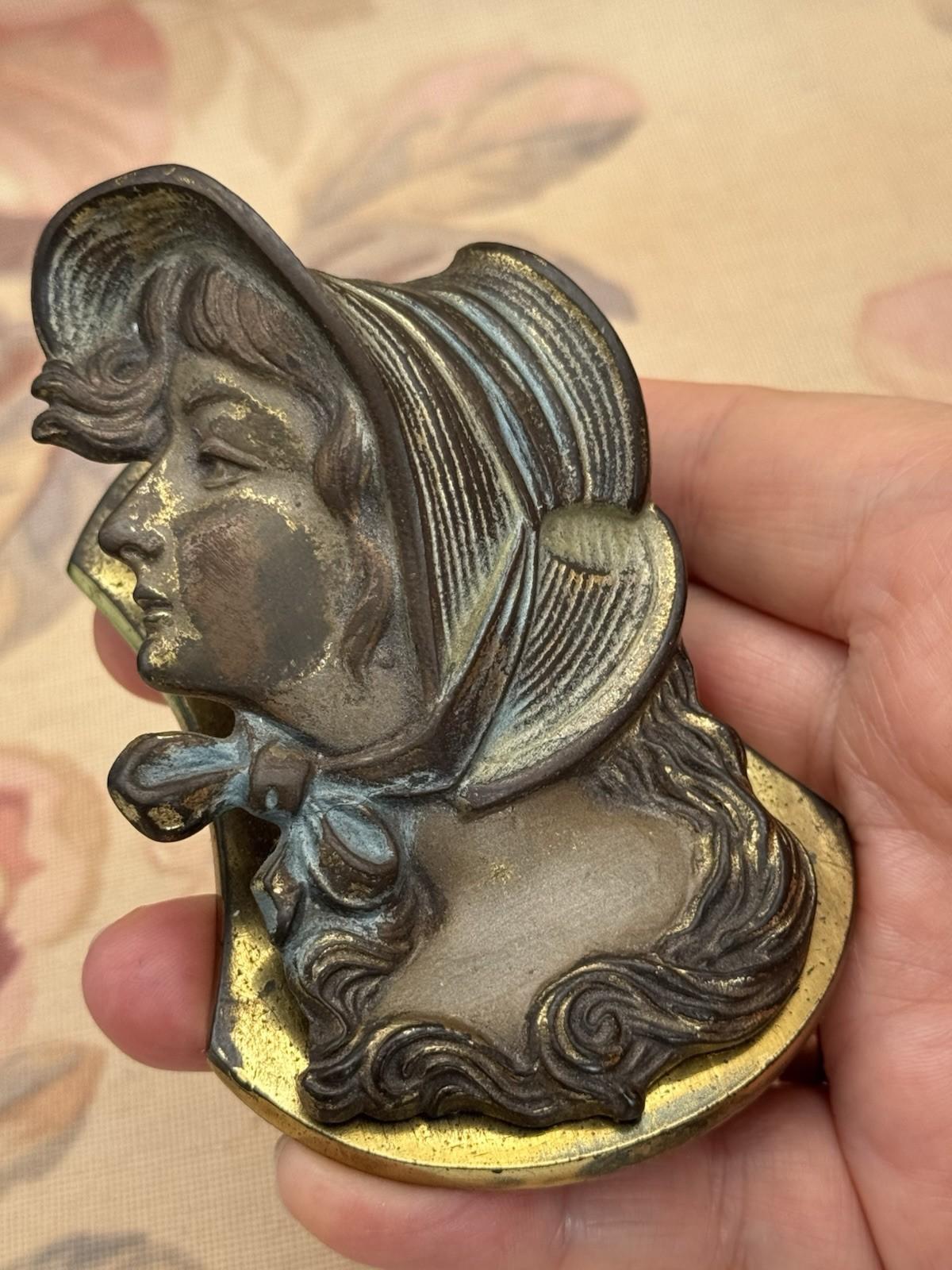 Antique JUDD Cast Iron Desk Clip – Lady in Bonnet Portrait, No. 5241