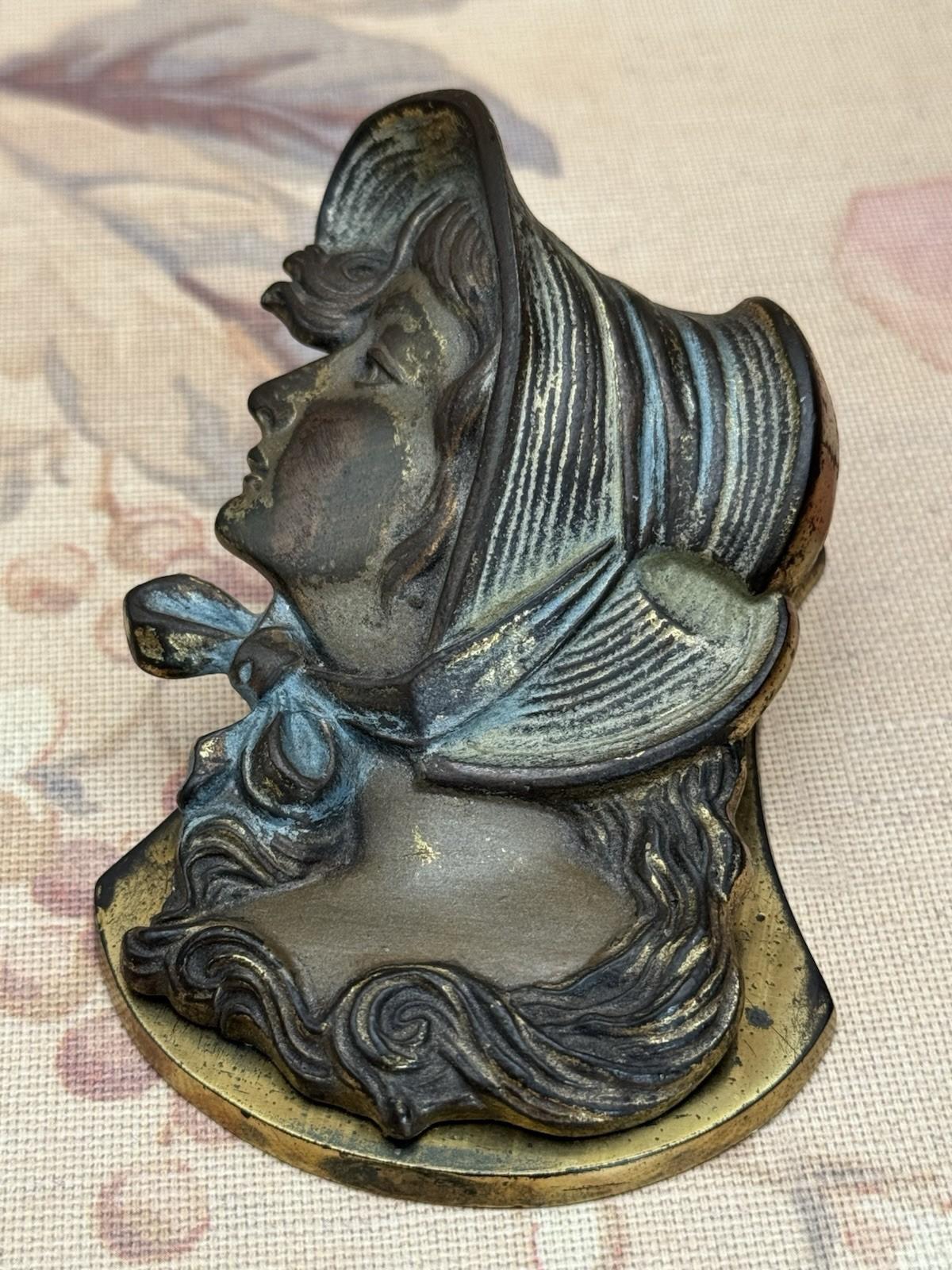 Antique JUDD Cast Iron Desk Clip – Lady in Bonnet Portrait, No. 5241