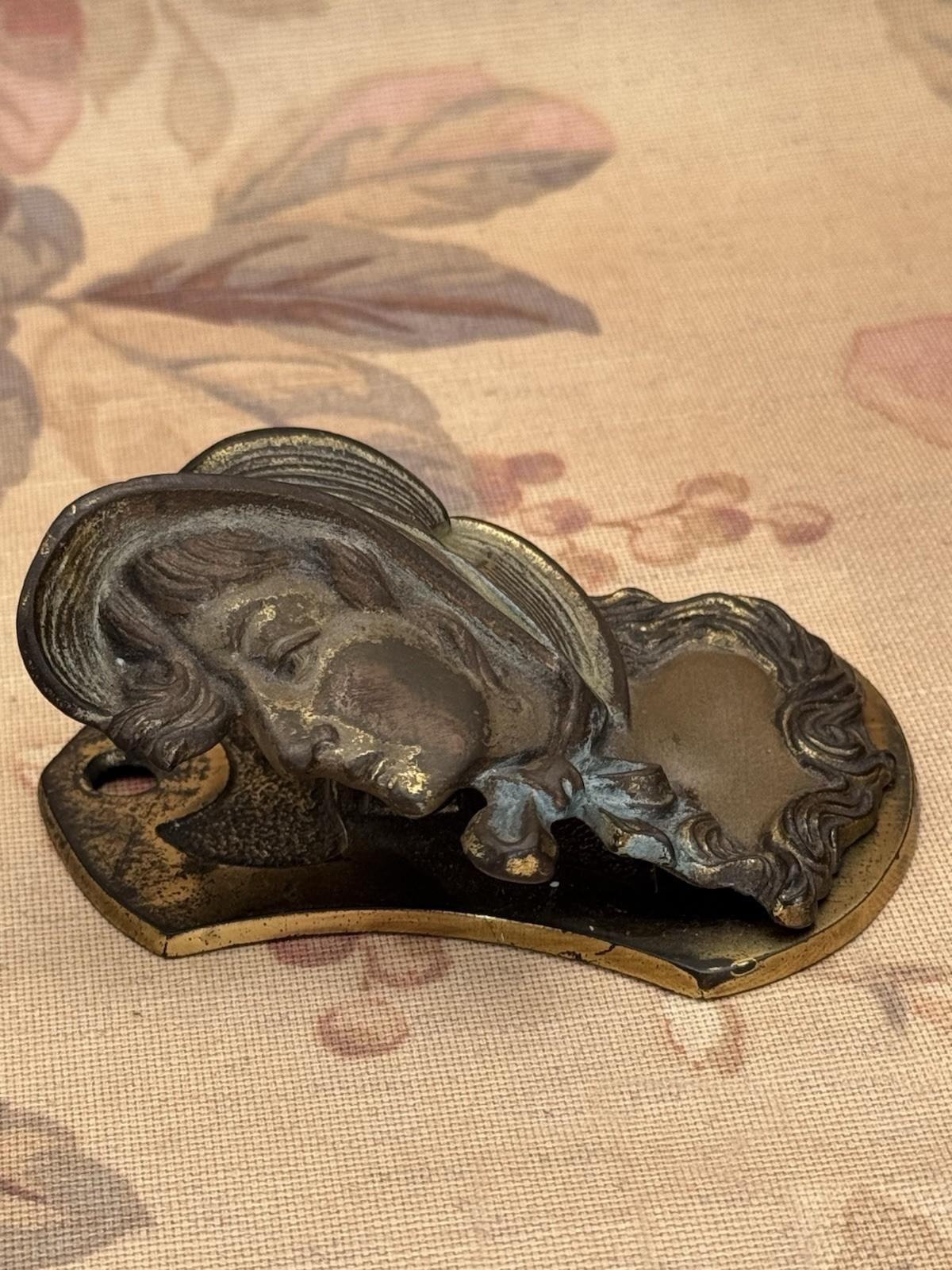 Antique JUDD Cast Iron Desk Clip – Lady in Bonnet Portrait, No. 5241