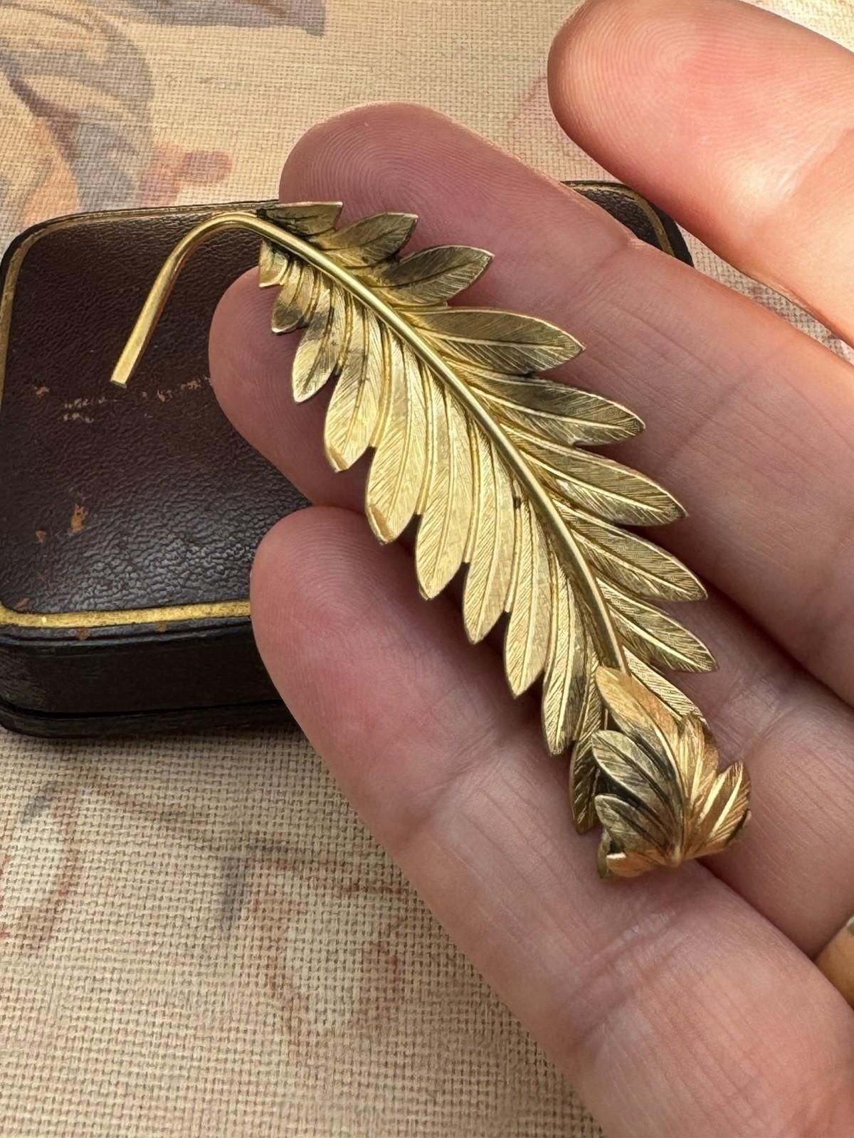 Vintage Welle 14K Gold Filled Leaf Brooch Pin – 2.25”