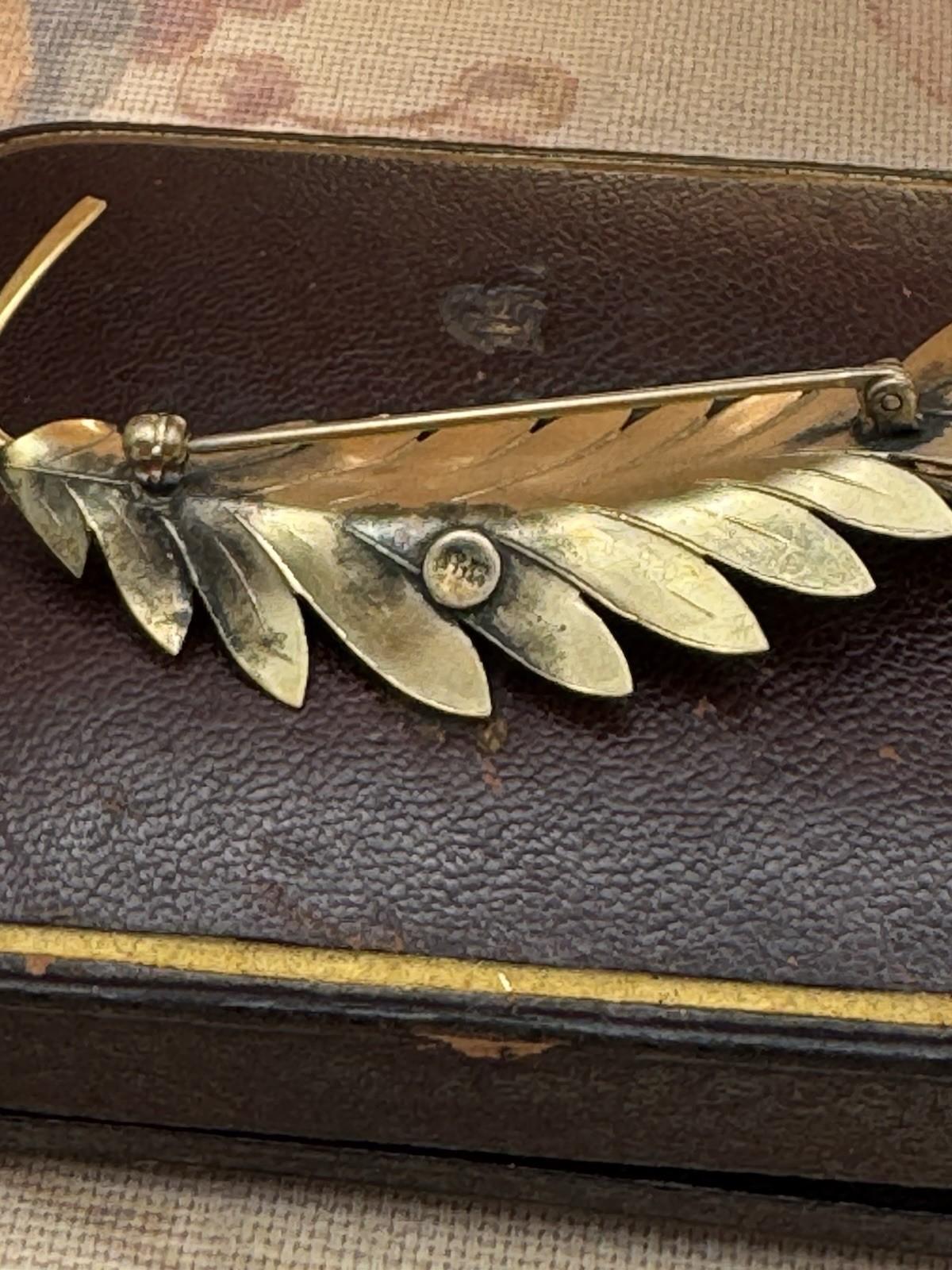 Vintage Welle 14K Gold Filled Leaf Brooch Pin – 2.25”