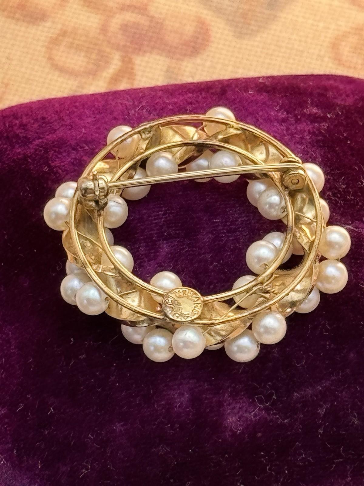 Vintage Winard 12K Gold Filled Faux Pearl Circle Brooch Pin