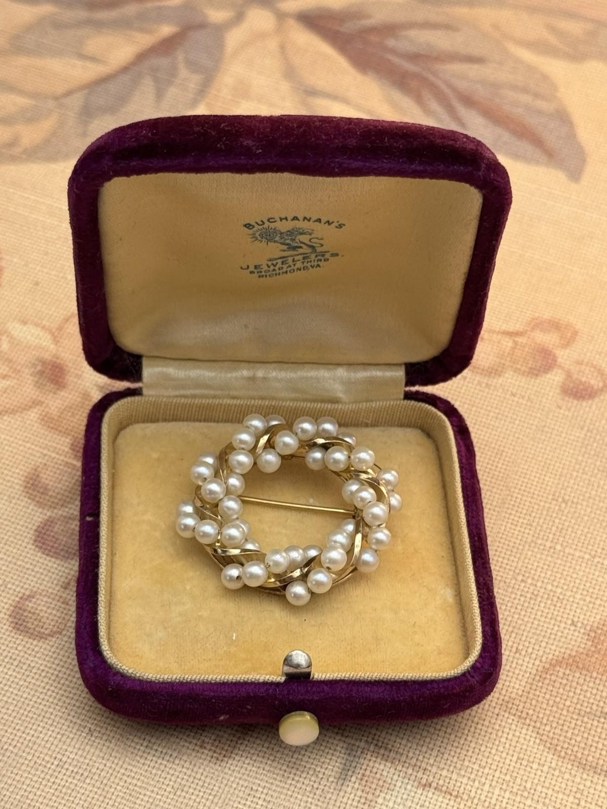 Vintage Winard 12K Gold Filled Faux Pearl Circle Brooch Pin