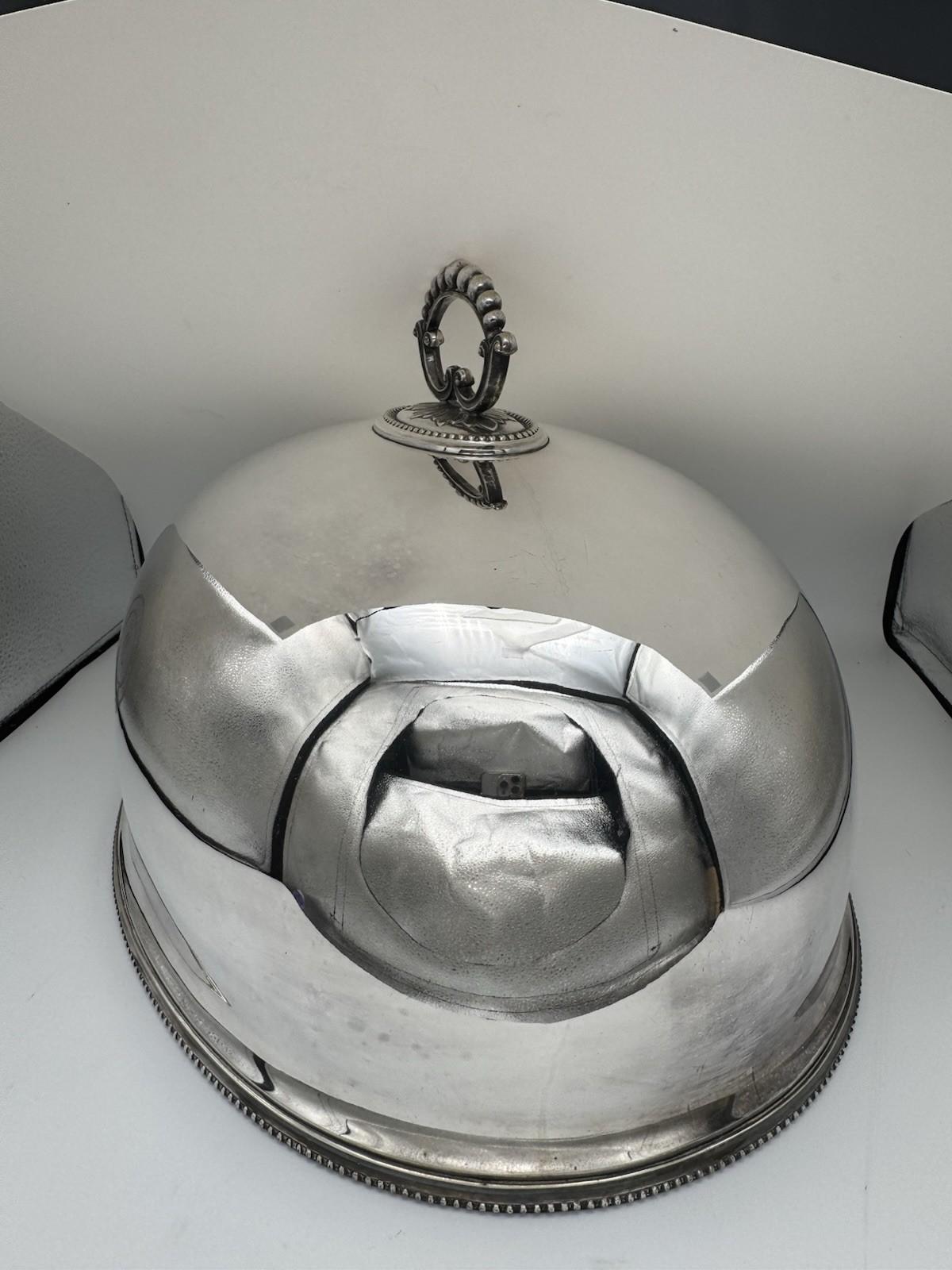 Large Antique Silverplate Poultry Meat Dome w/ Removable Handle 18” Mono