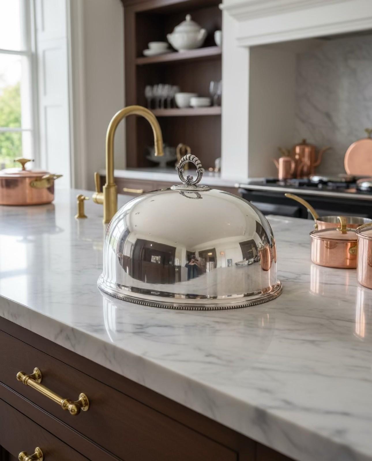 Large Antique Silverplate Poultry Meat Dome w/ Removable Handle 18” Mono