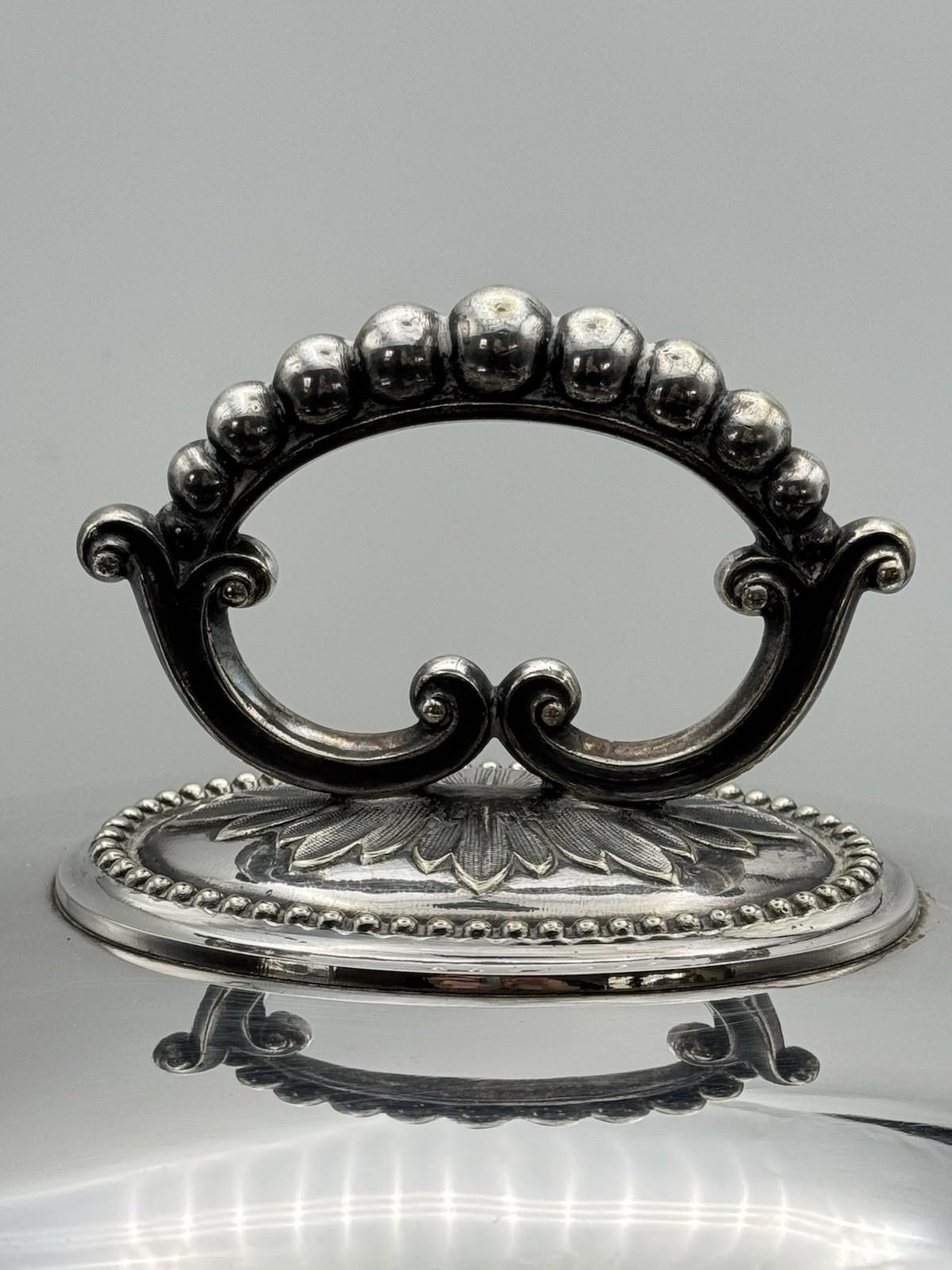 Large Antique Silverplate Poultry Meat Dome w/ Removable Handle 18” Mono