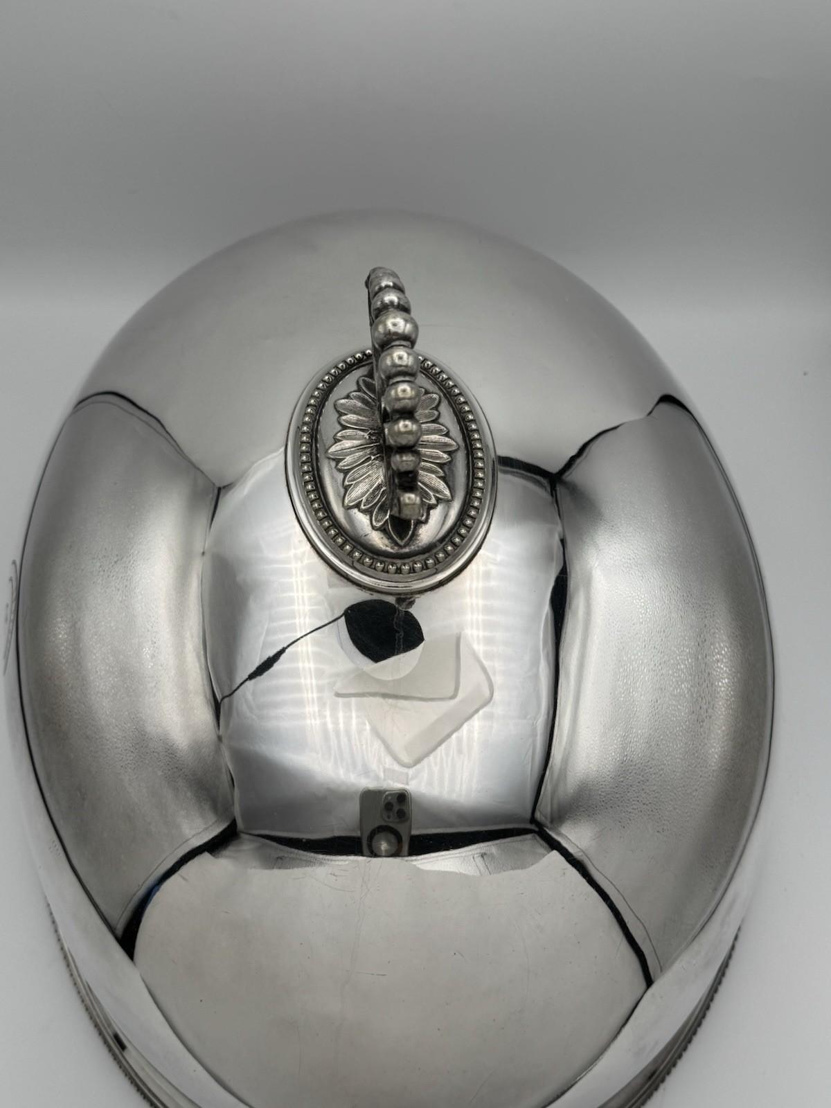 Large Antique Silverplate Poultry Meat Dome w/ Removable Handle 18” Mono